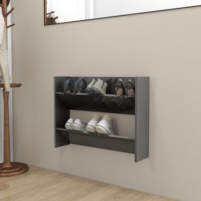 vidaXL Wall Shoe Cabinet High Gloss Gray 31.5"x7.1"x23.6" Engineered Wood