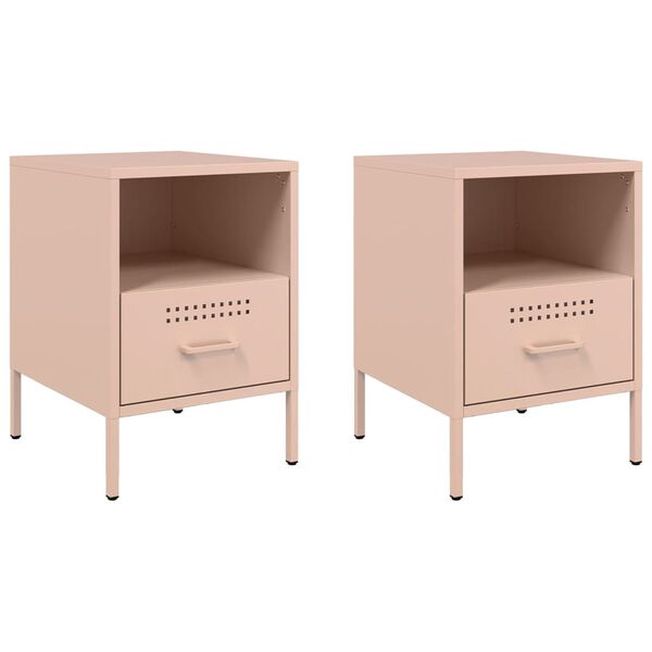 vidaXL Bedside Cabinet Set of 2 Pink Cold-rolled steel Compact