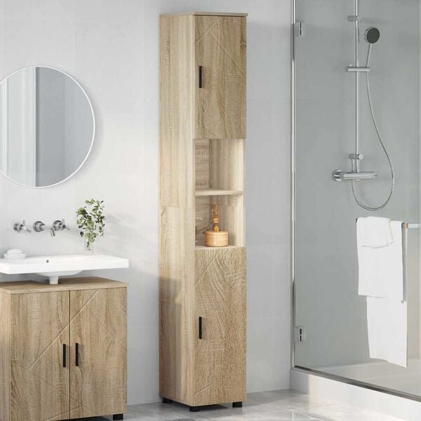 vidaXL Bathroom Cabinet with Door Sonoma Oak 11.81 x 13.78 x 75.59 in