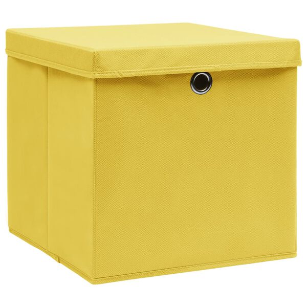 vidaXL Storage Box Set of 4 Yellow Non-woven fabric 11x11x11 in