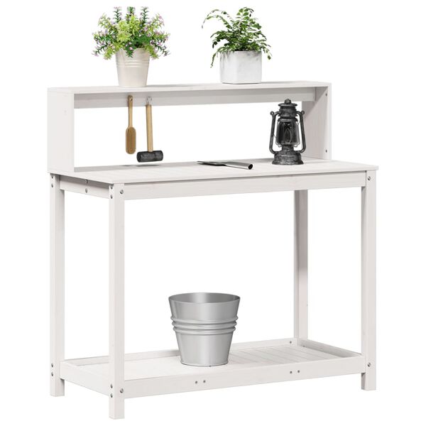 vidaXL Potting Table White Solid pine wood Large Potting Table