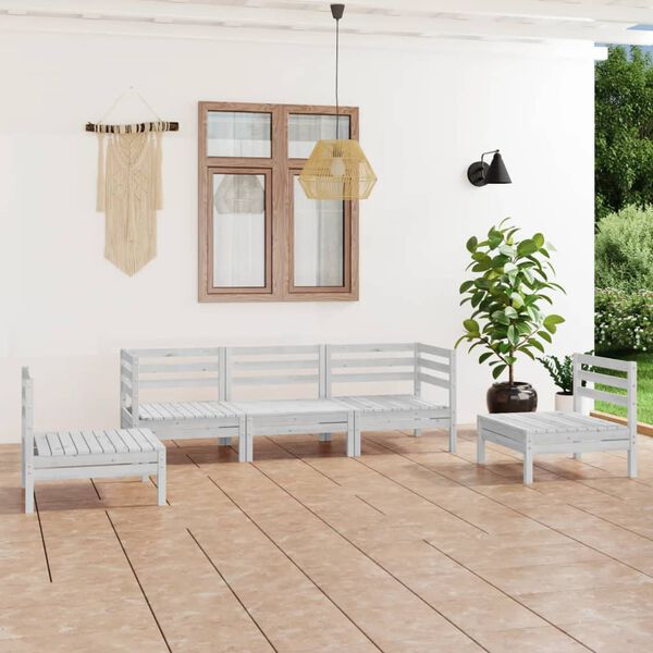 vidaXL 5 Piece Patio Lounge Set White Solid Pinewood
