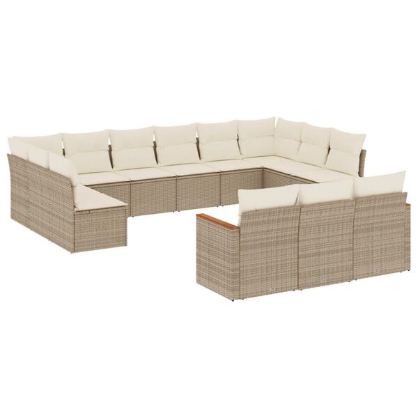 vidaXL Garden Sofa Set Beige PE Rattan, Powder-Coated Steel, 100% Polyester