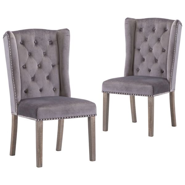 vidaXL Dining Chair Set of 2 Grey Velvet, solid rubberwood
