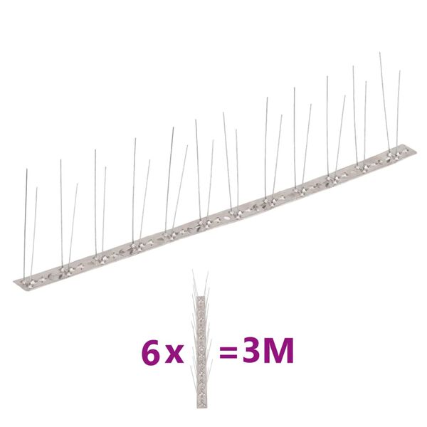 vidaXL 2-row Stainless Steel Bird & Pigeon Spikes Set of 6 10 Feet