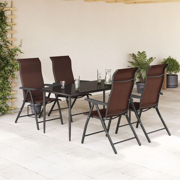 vidaXL Garden Chair Set of 4 Brown PE rattan Medium Foldable