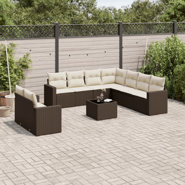 vidaXL Garden Sofa Set Brown PE rattan, Powder-coated steel, Tempered glass