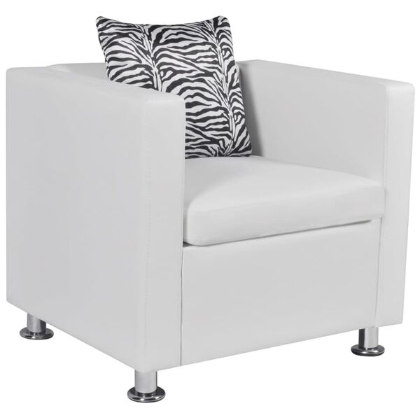 vidaXL Armchair White Faux Leather Compact Durable Armchair Cubic