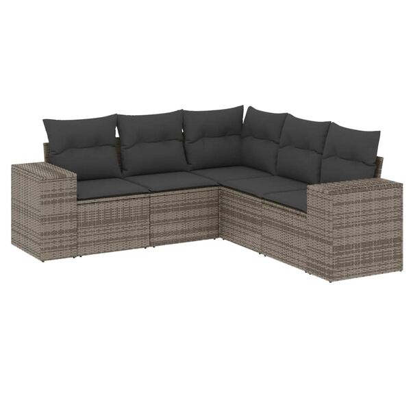 vidaXL Garden Sofa Set Grey PE rattan, powder-coated steel 5 Piece Set