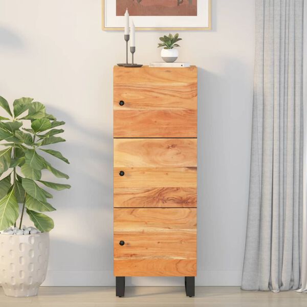 vidaXL Highboard Natural and Black Solid Acacia Wood Tall Highboard