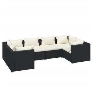vidaXL Garden Lounge Set Black, Cream PE rattan 6 Piece Set Modular