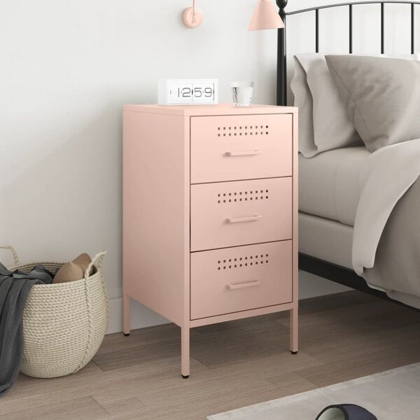 vidaXL Bedside Cabinet Pink Cold-rolled Steel Adjustable Feet