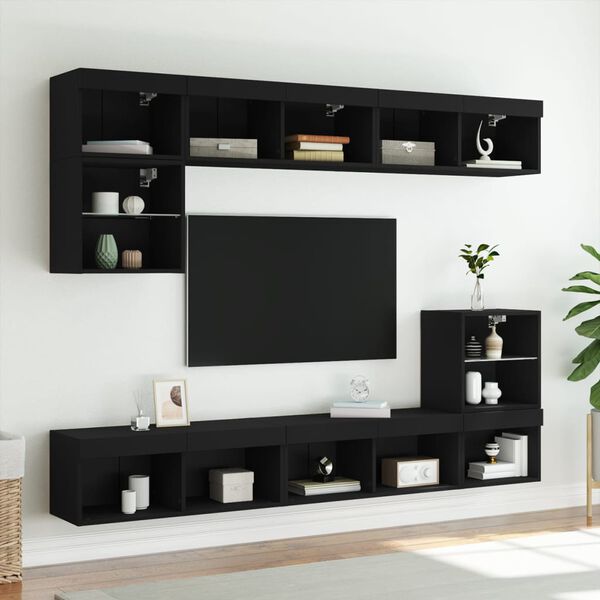 vidaXL TV Cabinet Black Engineered wood Medium TV Cabinet Rectangular