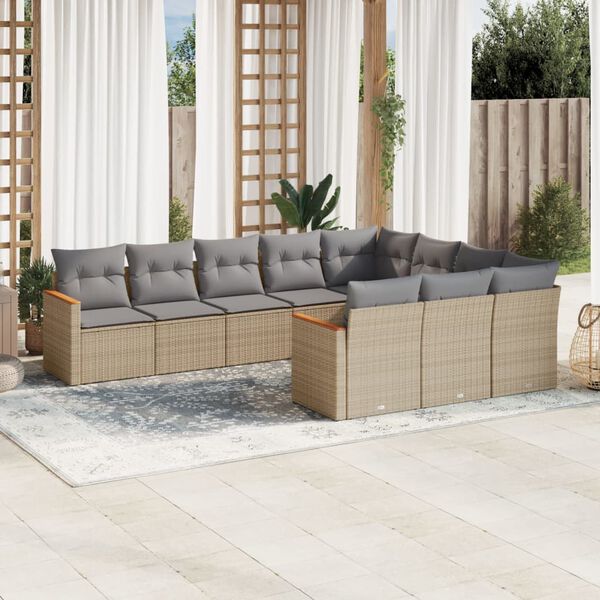vidaXL Garden Sofa Set Mix Beige with Light Grey Cushions