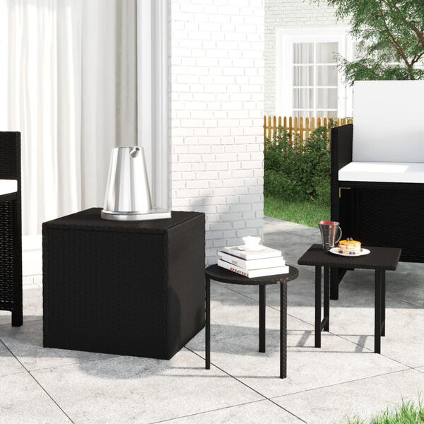 vidaXL Garden Side Table Black PE rattan, powder-coated steel Medium