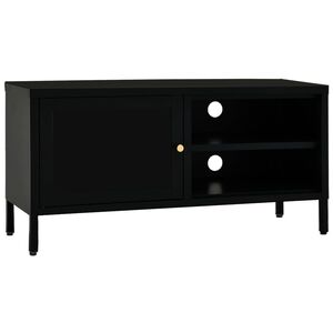 vidaXL TV Cabinet Black Black powder-coated steel, tempered glass