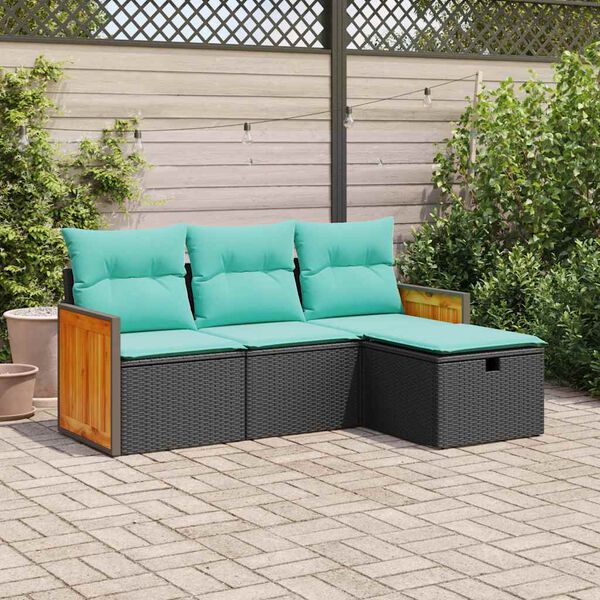 vidaXL Garden Sofa Set Black Poly Rattan Removable Covers