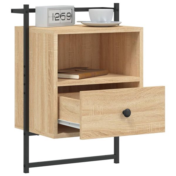 vidaXL Bedside Cabinet Sonoma Oak Engineered Wood, Metal Medium