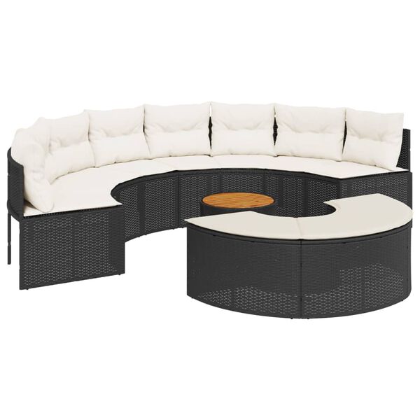 vidaXL 3 Piece Patio Sofa Set Half-Round Black Poly Rattan
