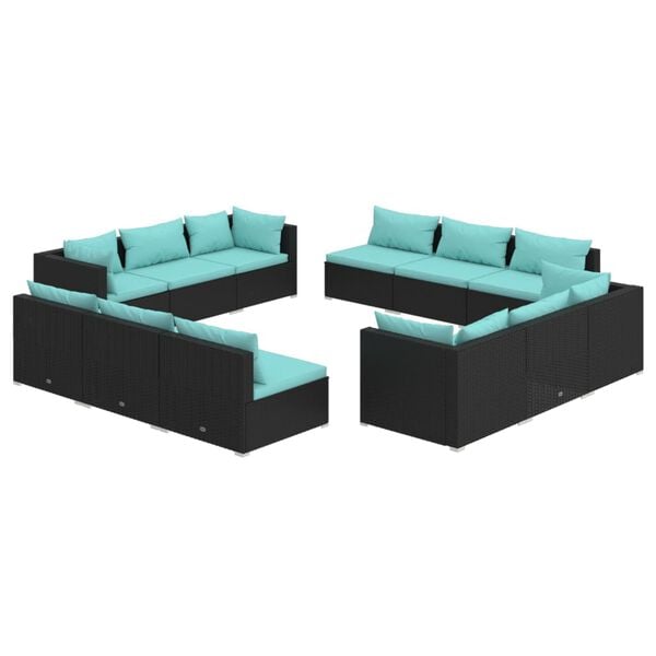 vidaXL Garden Lounge Set Black, Water Blue