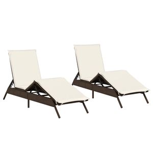 vidaXL Sun Loungers with Cushions 2 pcs Brown Poly Rattan