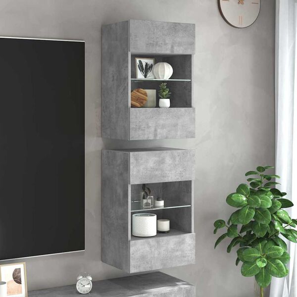 vidaXL TV Wall Cabinet Set of 2 Concrete Gray Engineered wood Medium