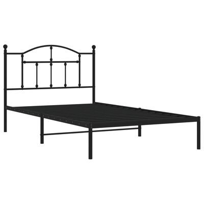 vidaXL Metal Bed Frame with Headboard Black 39.4"x78.7"