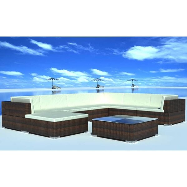 vidaXL Lounge Set Brown PE Rattan Large Waterproof materials