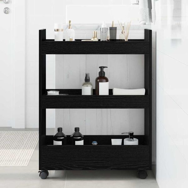 vidaXL Narrow Storage Trolley Black Oak 23.62 x 8.66 x 31.50 in