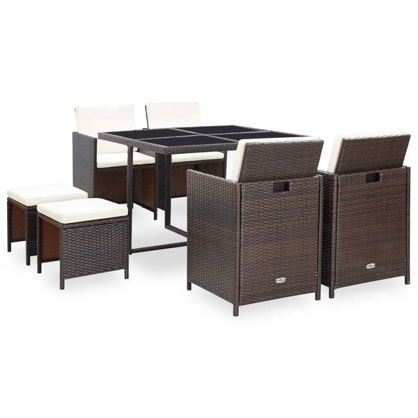 vidaXL Outdoor Dining Set Brown Steel 9 Piece Set Removable Covers