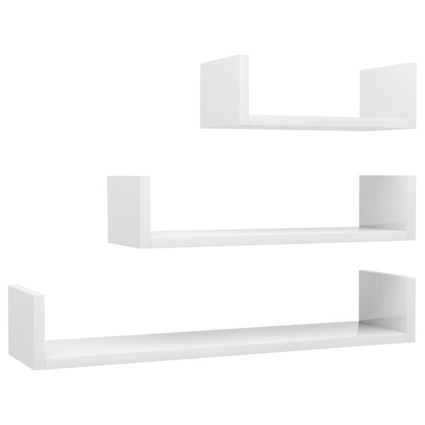 vidaXL Shelf Set of 3 High Gloss White Engineered Wood