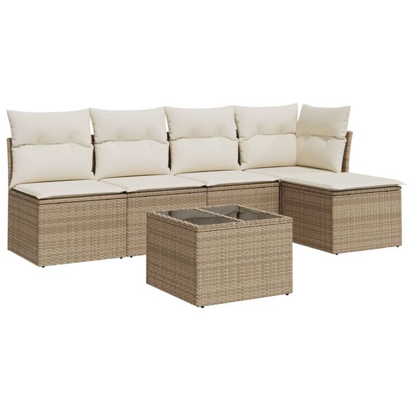 vidaXL Garden Sofa Set Beige PE rattan, powder-coated steel, tempered glass