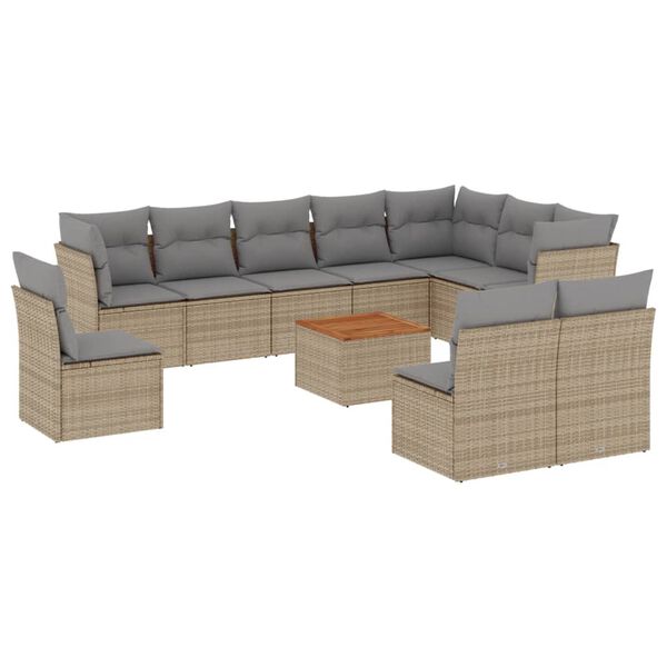 vidaXL 11 Piece Patio Sofa Set with Cushions Beige Poly Rattan