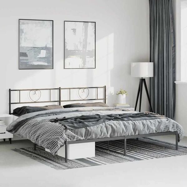 vidaXL Metal Bed Frame without Mattress with Headboard Black 72"x83.9"