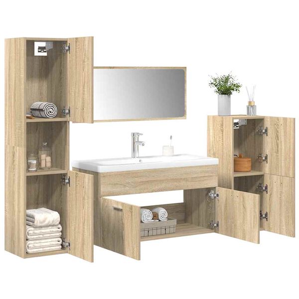 vidaXL Bathroom Furniture Set Sonoma oak and white Engineered wood, ceramic