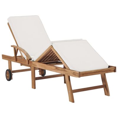 vidaXL Sun Loungers with Cushions 2 pcs Solid Teak Wood Cream