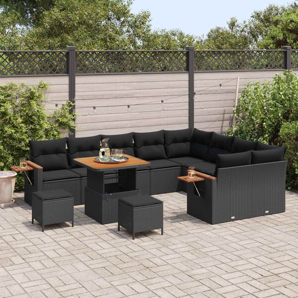 vidaXL Garden Sofa Set with Cushion 13 pcs Black Poly Rattan