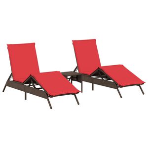 vidaXL Sun Lounger Brown PE rattan, powder-coated steel, fabric, foam