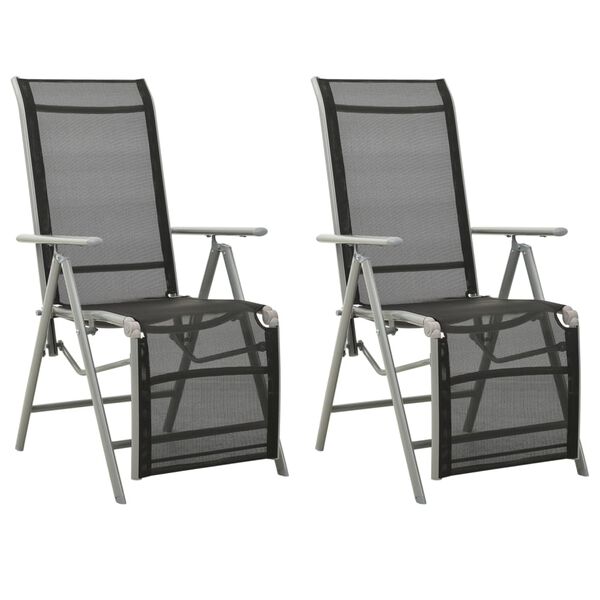 vidaXL Garden Chair Set of 2 Black and Silver Powder-coated aluminum