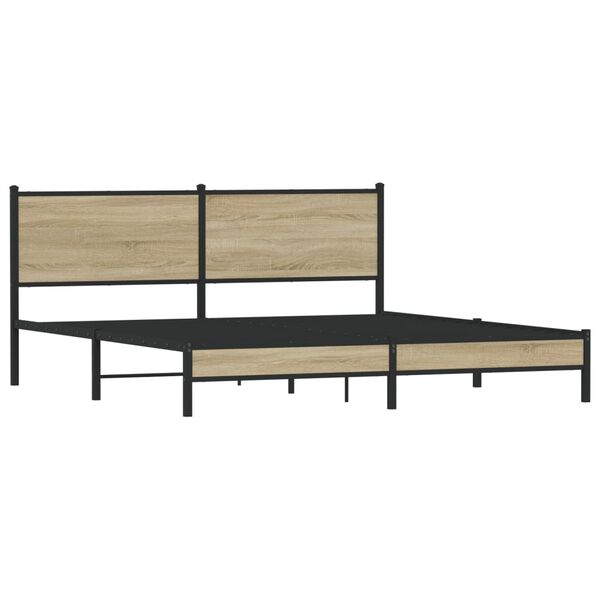 vidaXL Bed Frame Sonoma Oak Steel, Engineered Wood Double Bed Frame