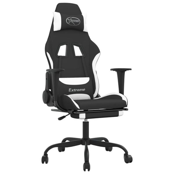 vidaXL Gaming Chair Black and White Fabric (100% polyester), metal, plywood