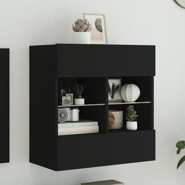 vidaXL TV Wall Cabinet Black Engineered wood and glass Standard