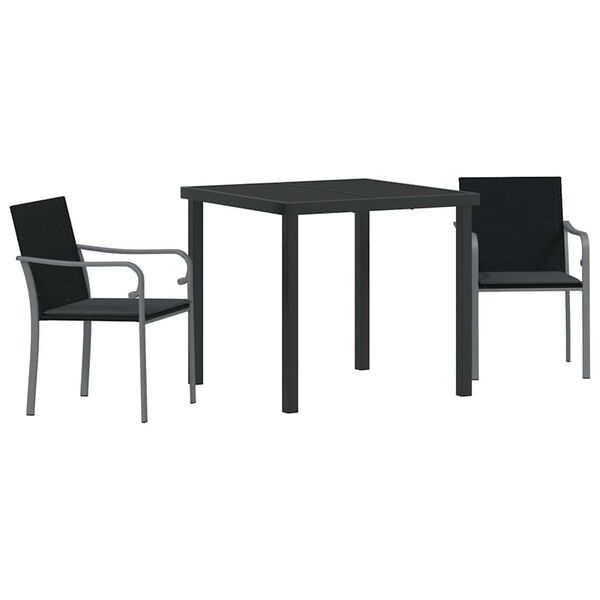vidaXL Garden Dining Set 3 pcs Black and Grey PE Rattan