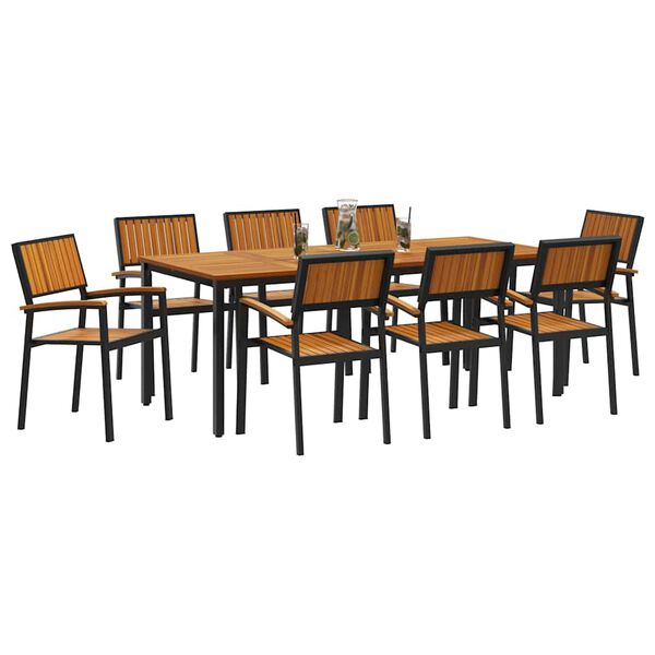 vidaXL Garden Dining Set 9 pcs Black and brown 78.7" x 35.4" x 29.5