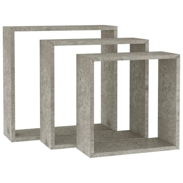 vidaXL Wall Cube Shelf Set of 3 Concrete Gray MDF