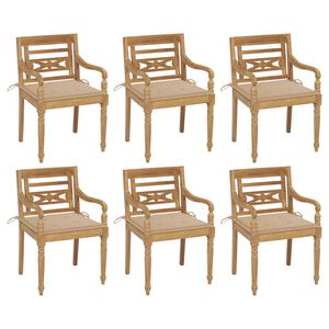 vidaXL Batavia Chair Set of 6 Teak Wood, Beige Fine sanded teak hardwood