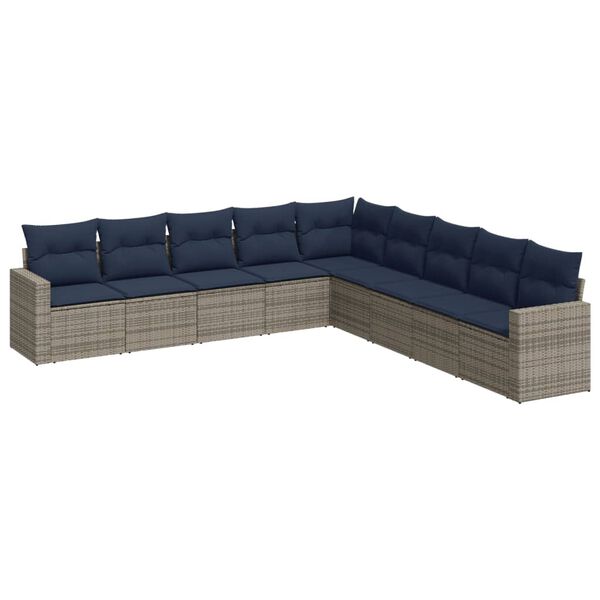 vidaXL 9 Piece Patio Sofa Set with Cushions Gray Poly Rattan