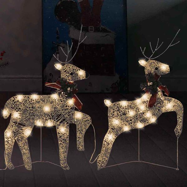 vidaXL Christmas Reindeer Set of 2 Gold Mesh Medium Christmas Reindeer