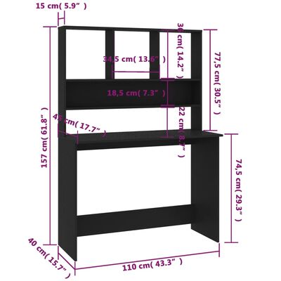vidaXL Desk with Shelves Black 43.3"x17.7"x61.8" Chipboard