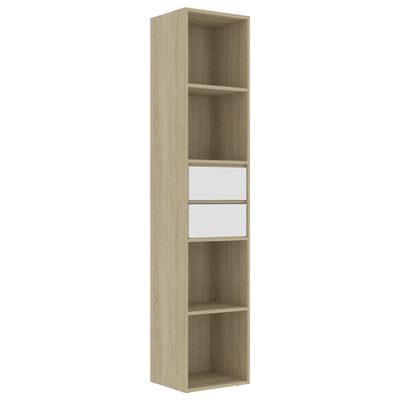 vidaXL Book Cabinet White and Sonoma Oak 14.2"x11.8"x67.3" Chipboard